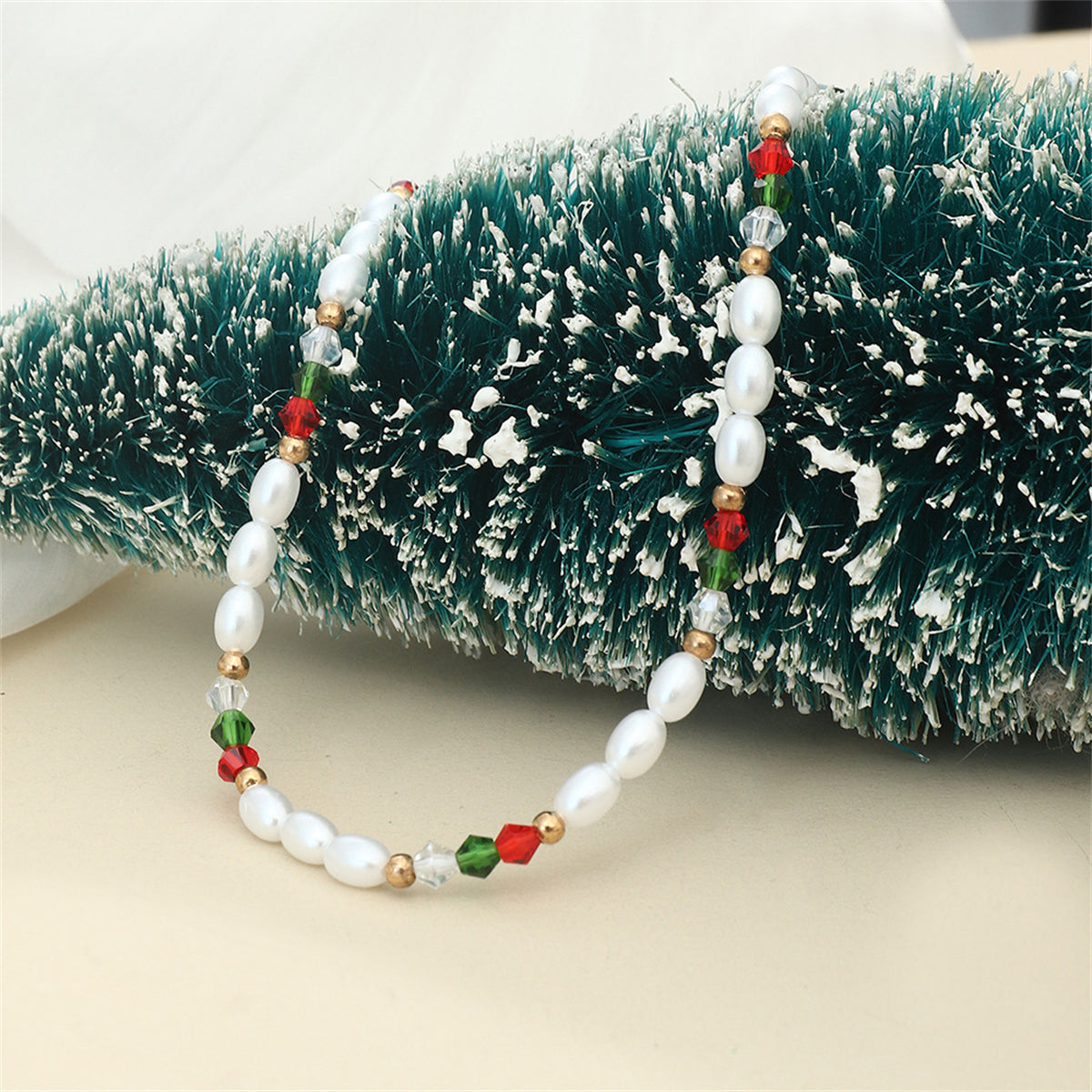 Pearl and Red Beaded Station Necklace, pendant necklace for women, everyday style, styled look