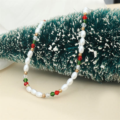 Pearl and Red Beaded Station Necklace, pendant necklace for women, everyday style, styled look