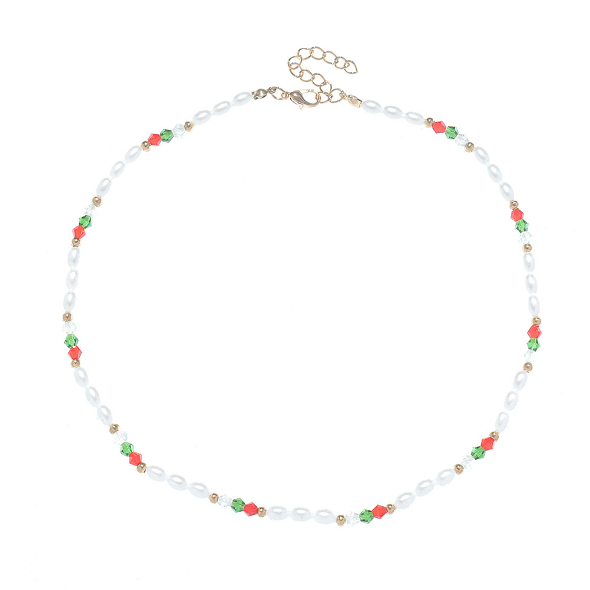 Pearl and Red Beaded Station Necklace, pendant necklace for women, everyday style, side view