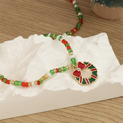 Cubic Zirconia and Green Beaded Bow Wreath Pendant Necklace, pendant necklace for women, botanical inspired, lifestyle look