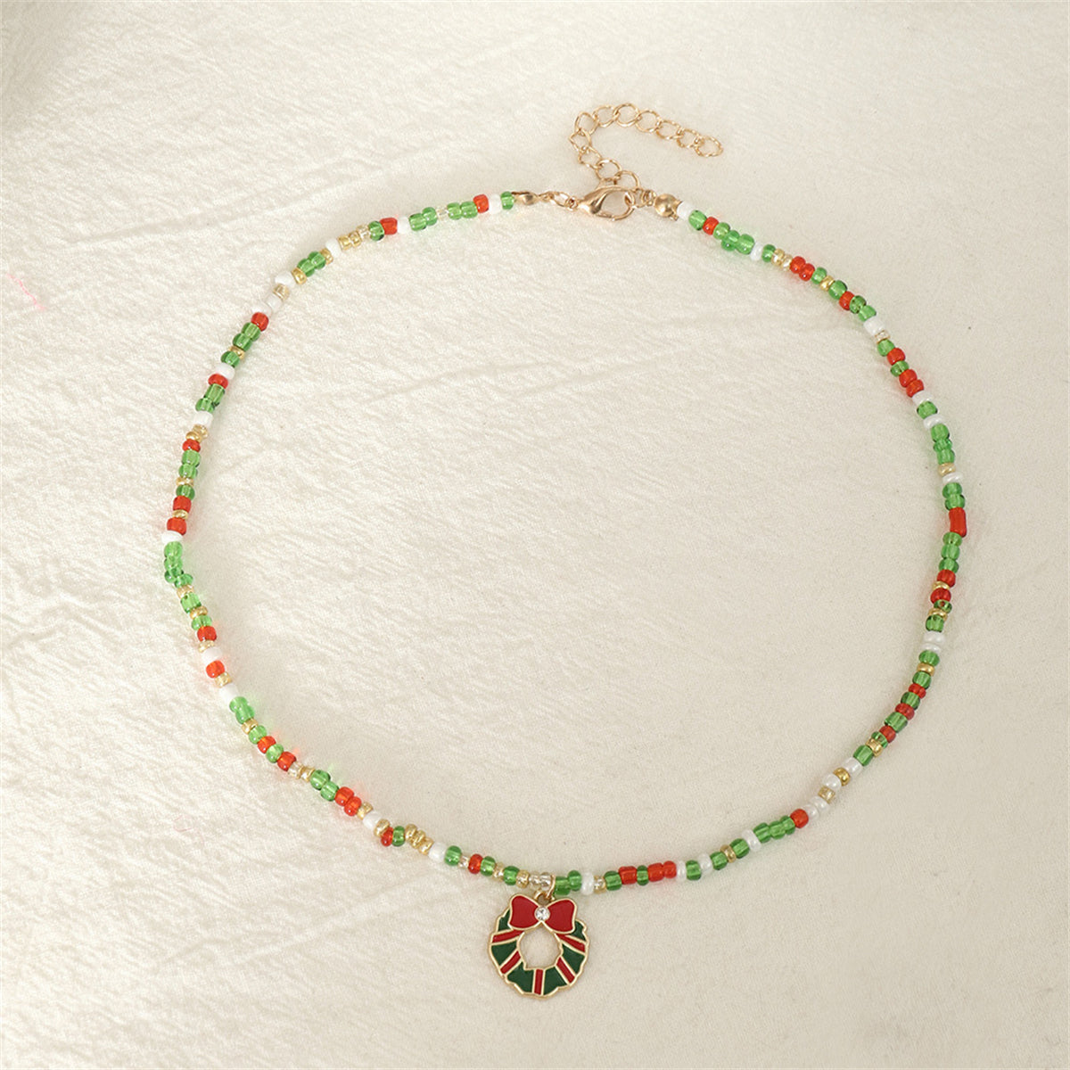 Cubic Zirconia and Green Beaded Bow Wreath Pendant Necklace, pendant necklace for women, botanical inspired, styled look