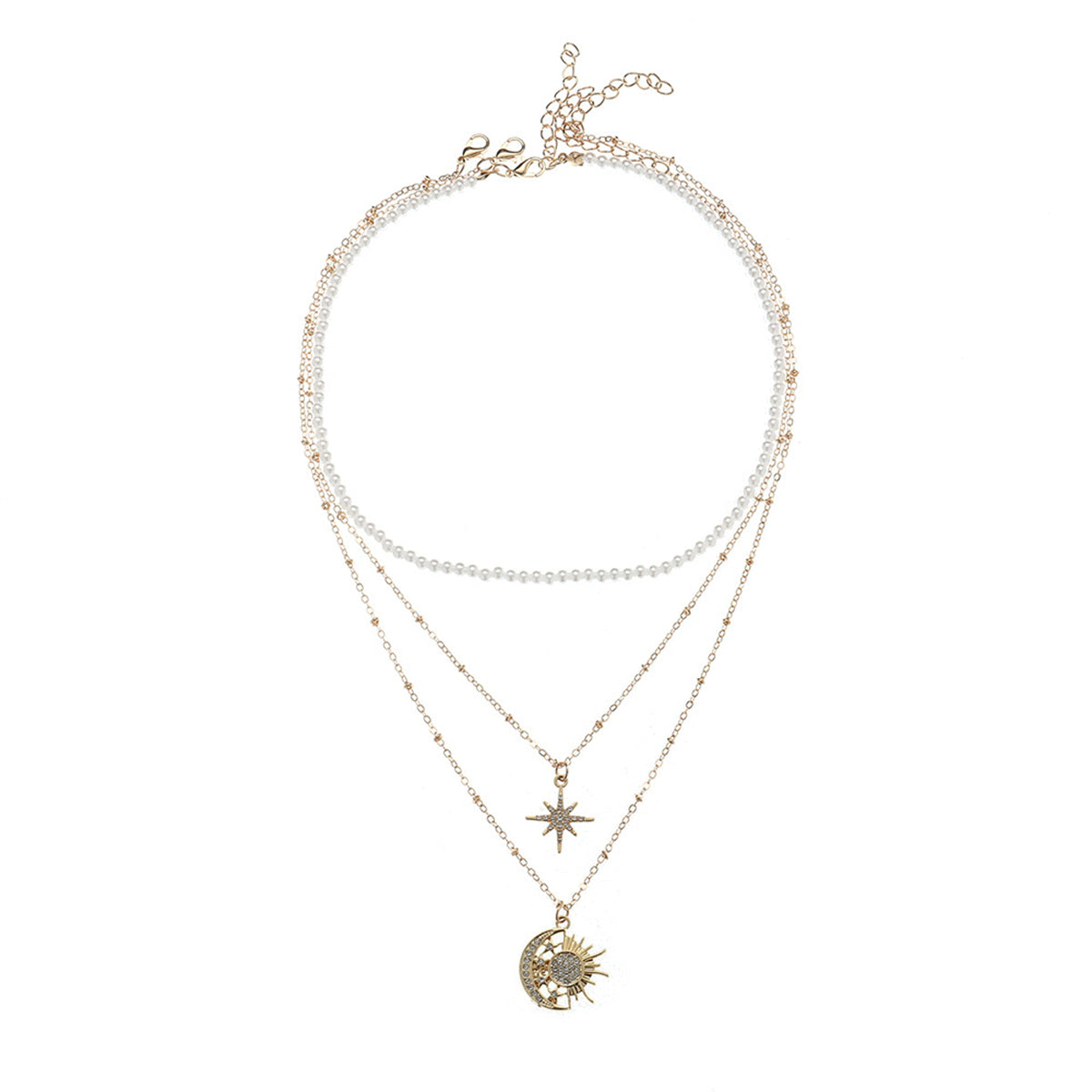 Cubic Zirconia & Pearl 18K Gold-Plated Celestial Pendant Necklace - Set Of Three