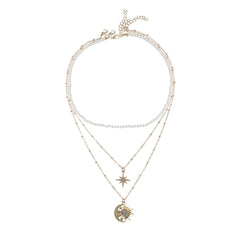 Cubic Zirconia & Pearl 18K Gold-Plated Celestial Pendant Necklace - Set Of Three
