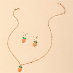 Orange & Green Enamel Carrot Pendant Necklace & Leverback Earrings