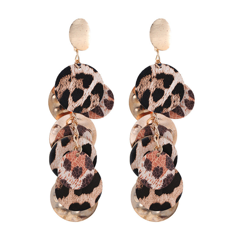 Polystyrene and 18K Gold-Plated Leopard Circle Cluster Drop Earrings, gold drop earrings for women, side view