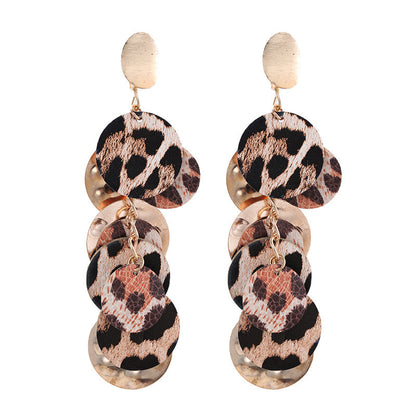 Polystyrene and 18K Gold-Plated Leopard Circle Cluster Drop Earrings, gold drop earrings for women, side view