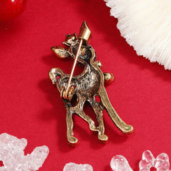 Red & Green Cubic Zirconia 18K Gold-Plated Reindeer Brooch