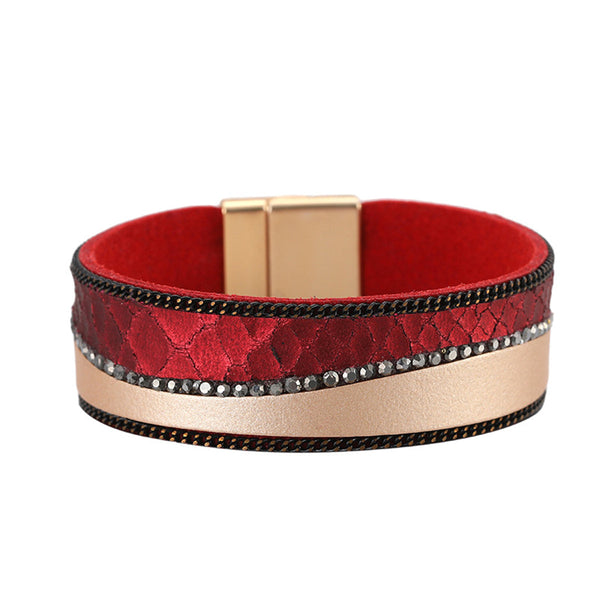 Cubic Zirconia & Red Polystyrene 18k Gold-Plated Textured Patchwork Bracelet