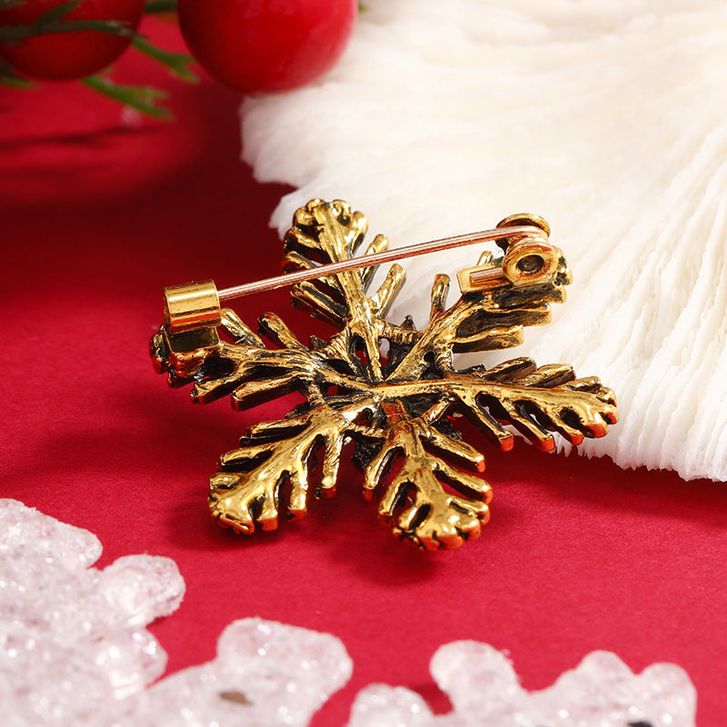 Black and Red Cubic Zirconia 18K Gold-Plated Snowflake Brooch, gold brooch pin, botanical inspired, lifestyle look