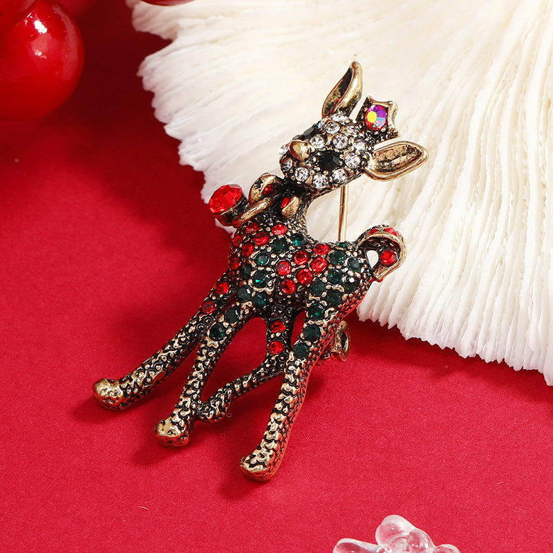 Red & Green Cubic Zirconia 18K Gold-Plated Reindeer Brooch