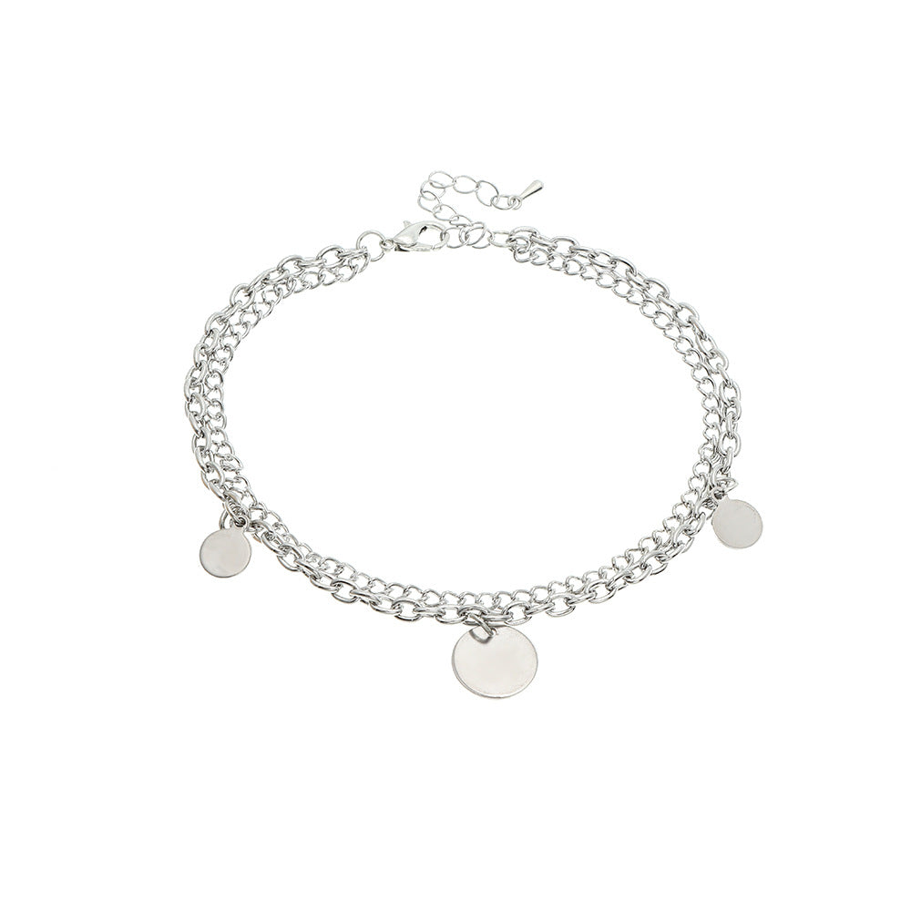 Silver-Plated Disc Layered Anklet