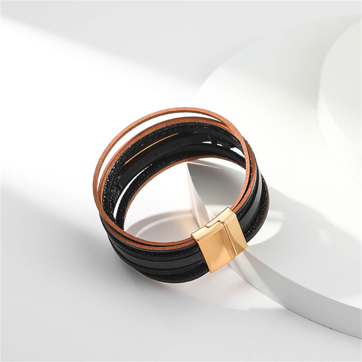 Black Polystyrene and 18K Gold-Plated Strand Bracelet, gold bracelet for women, botanical inspired, lifestyle look