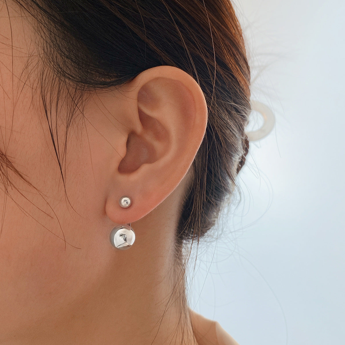 Silver-Plated Ball Ear Jackets, silver drop earrings for women, everyday style, lifestyle look
