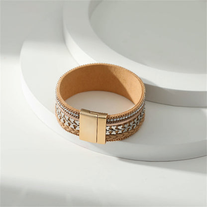 Cubic Zirconia and Coffee Polystyrene Two-Tone Curb-Chain Heart Bangle, bracelet for women, everyday style, lifestyle look