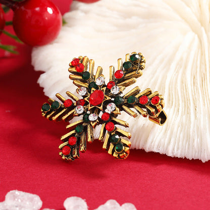 Black and Red Cubic Zirconia 18K Gold-Plated Snowflake Brooch, gold brooch pin, botanical inspired, detail close-up