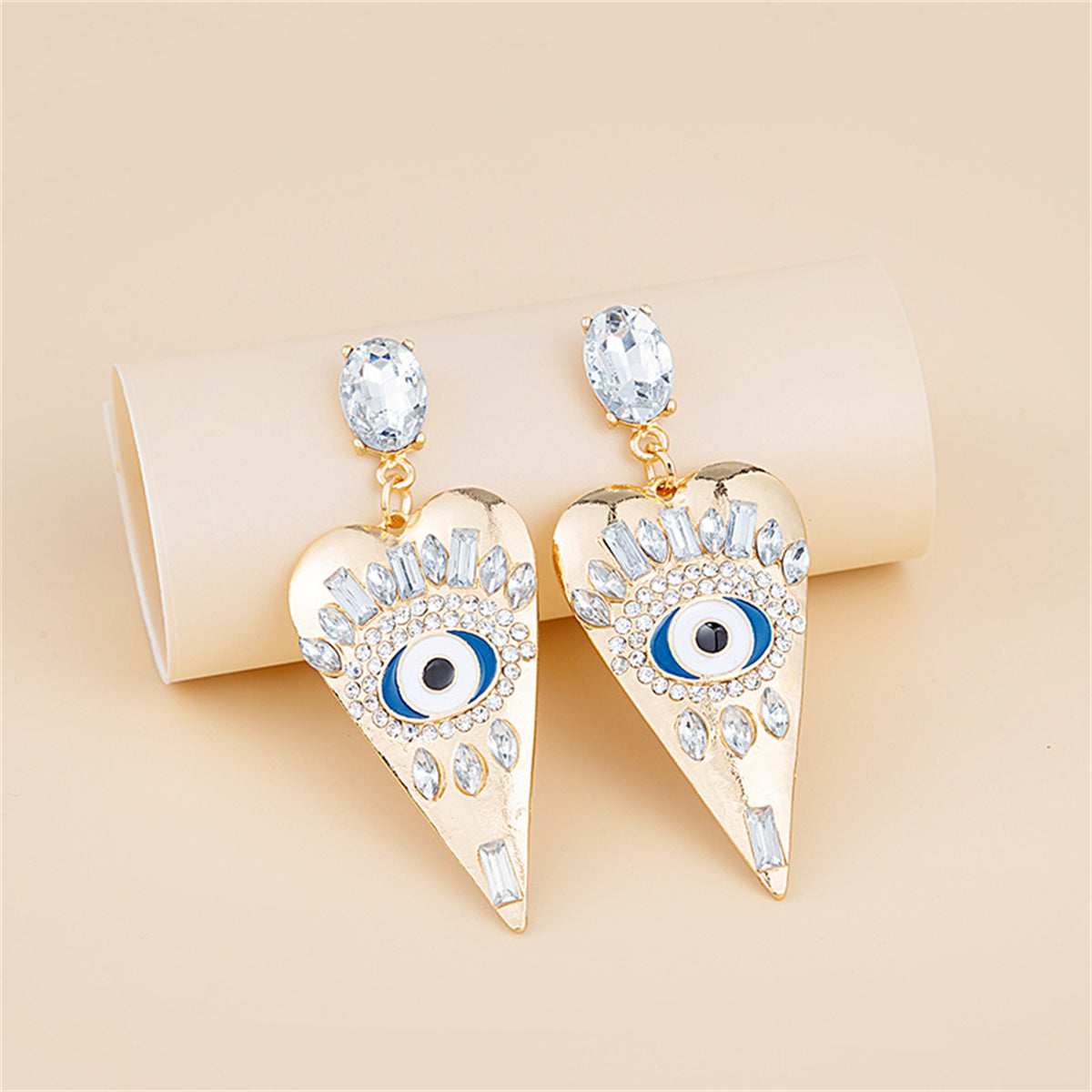 Crystal & Cubic Zirconia Eye Pinted Heart Drop Earrings