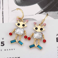 Crystal & Red Cubic Zirconia Robot Drop Earrings