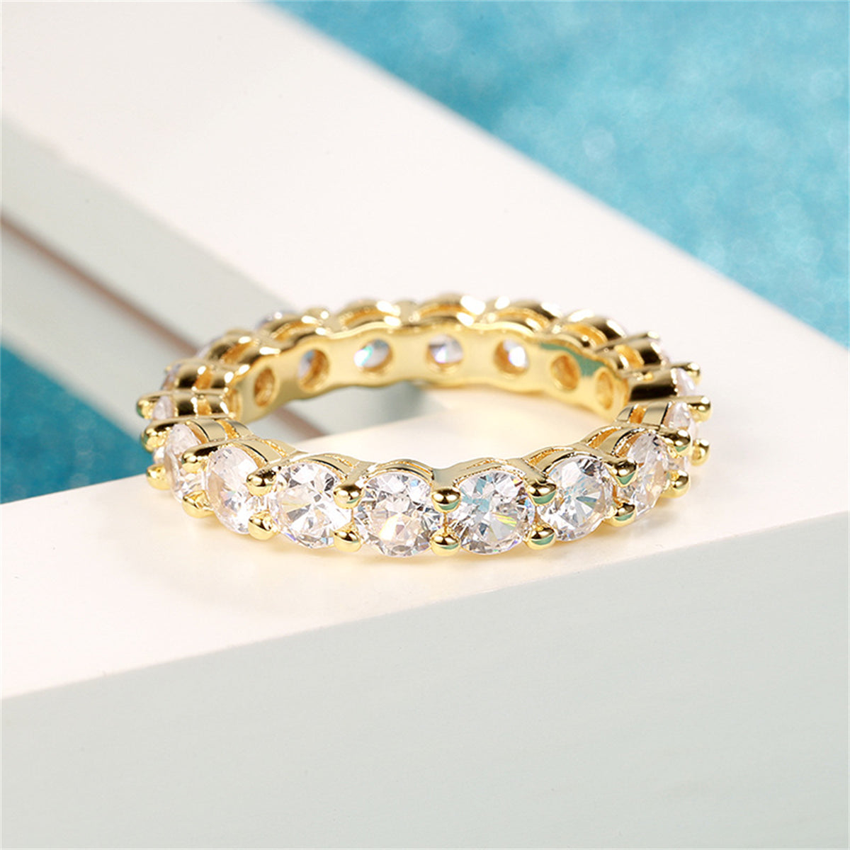 Crystal and 18K Gold-Plated Eternity Band, gold statement rings for women, botanical inspired, lifestyle look