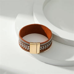 Cubic Zirconia & Brown Polystyrene Two-Tone Curb-Chain Heart Bangle