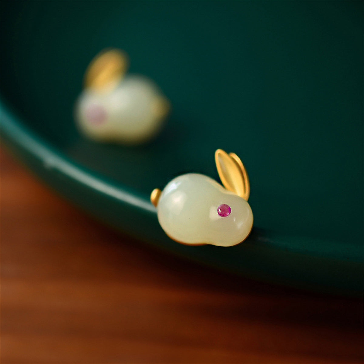 Quartz & 18K Gold-Plated Rabbit Stud Earrings
