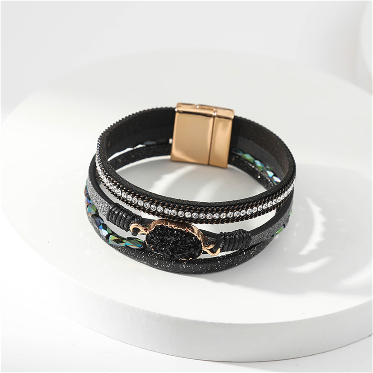 Black Resin & Polystyrene 18K Gold-Plated Stacked Bracelet