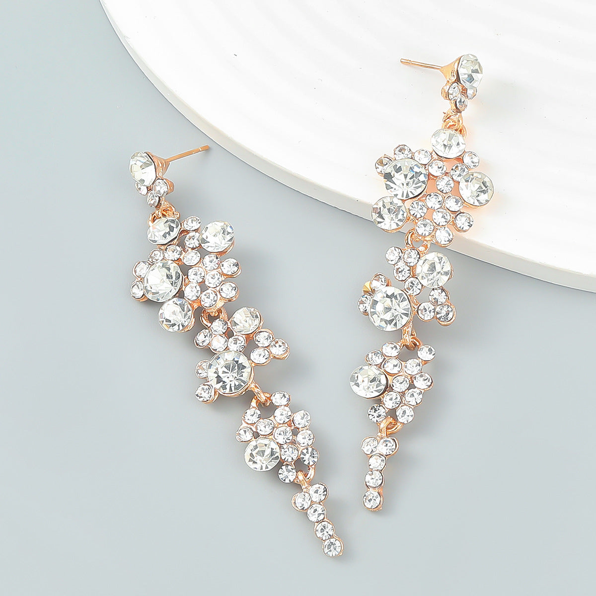 Clear Cubic Zirconia & 18K Gold-Plated Cluster Drop Earrings