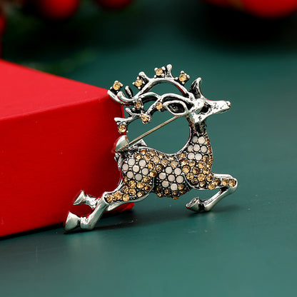 Cubic Zirconia and Silver-Plated Reindeer Brooch, silver brooch pin, vintage-inspired design, side view