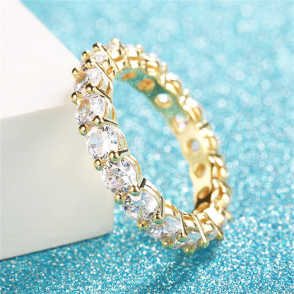 Crystal and 18K Gold-Plated Eternity Band, gold statement rings for women, botanical inspired, detail close-up