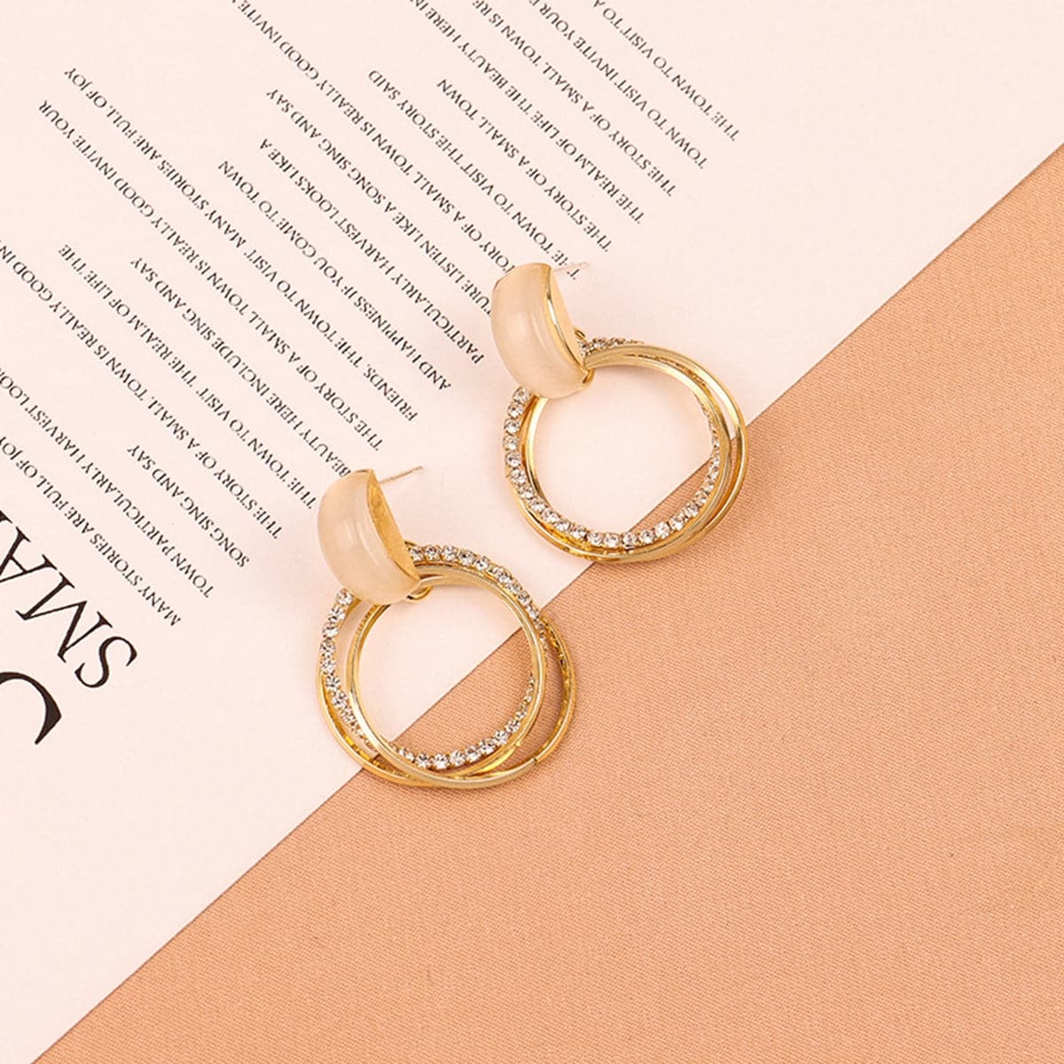 Cat's Eye and Cubic Zirconia Stacked Drop Earrings, drop earrings for women, dainty minimalist design, detail close-up
