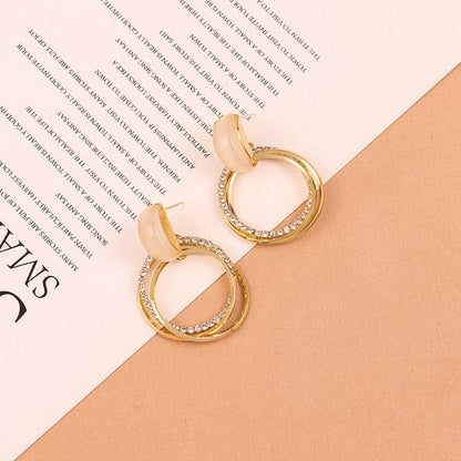 Cat's Eye and Cubic Zirconia Stacked Drop Earrings, drop earrings for women, dainty minimalist design, detail close-up