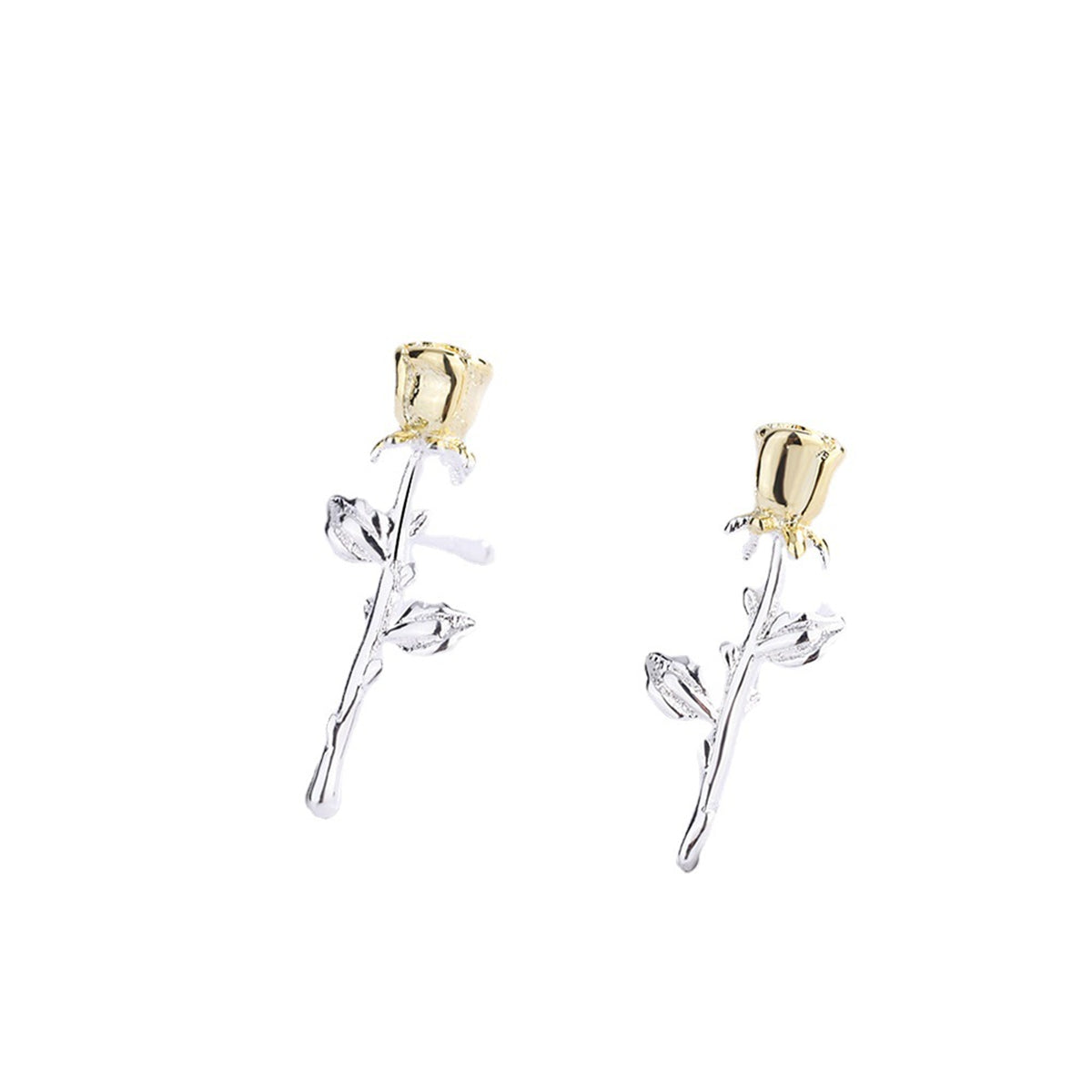 Two-Tone Rose Stud Earrings, stud earrings for women, elegant gift for her, front view