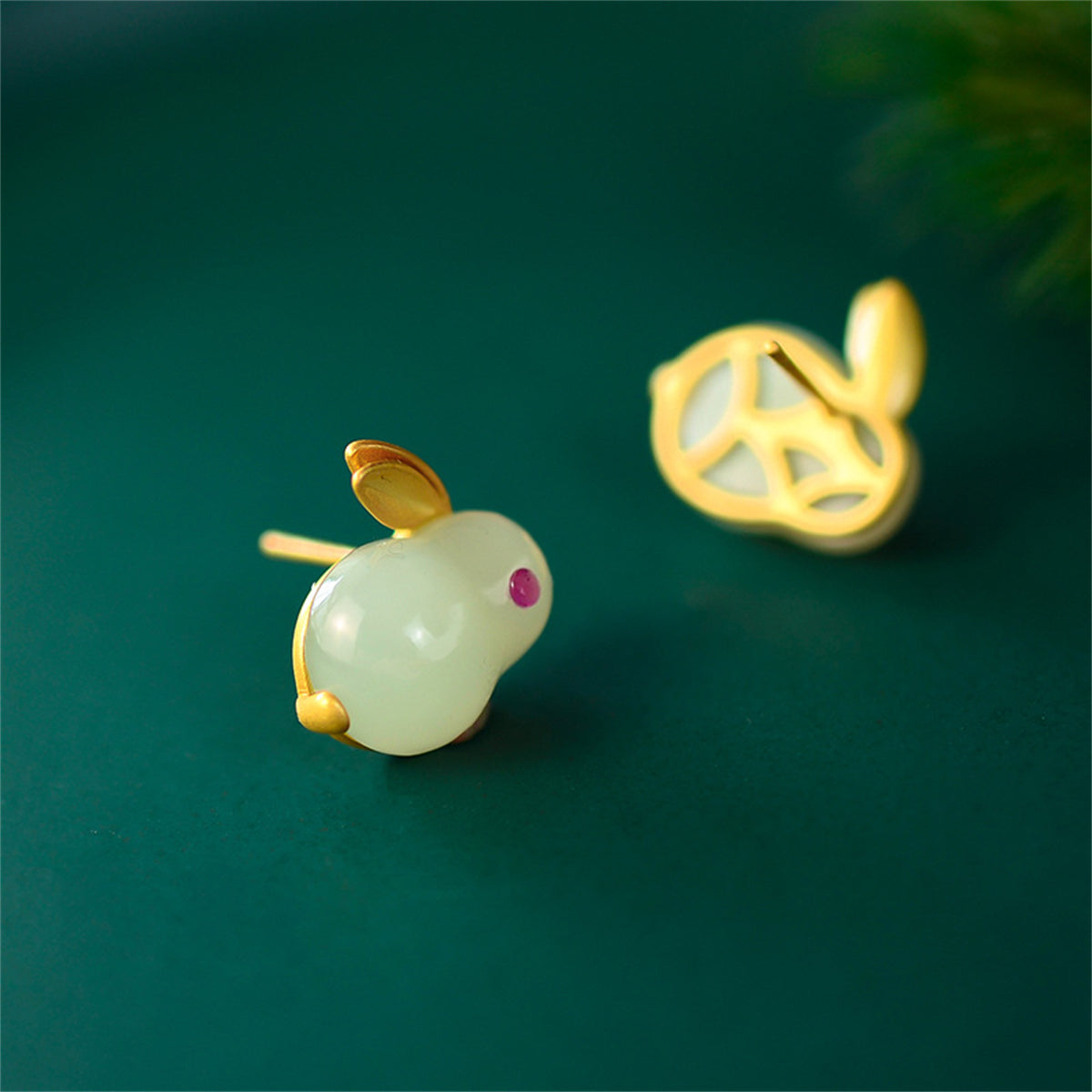 Quartz and 18K Gold-Plated Rabbit Stud Earrings, gold stud earrings for women, dainty minimalist design, styled look