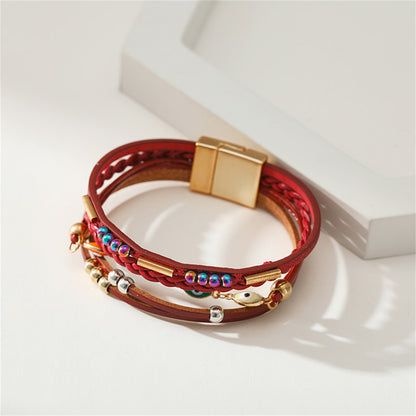 Red Polystyrene and Enamel 18K Gold-Plated Evil Eye Multistrand Bracelet, gold bracelet for women, lifestyle look