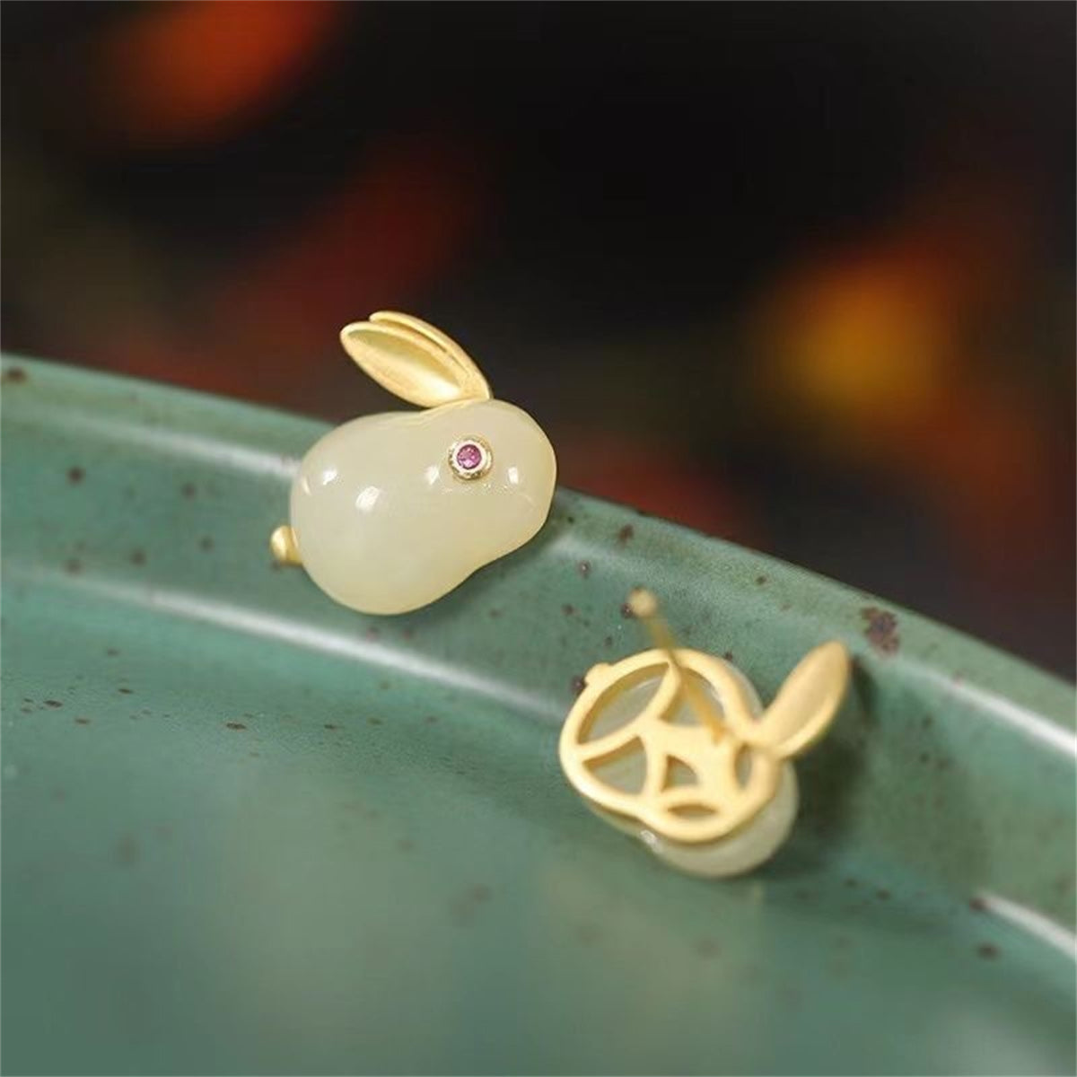 Quartz and 18K Gold-Plated Rabbit Stud Earrings, gold stud earrings for women, dainty minimalist design, lifestyle look