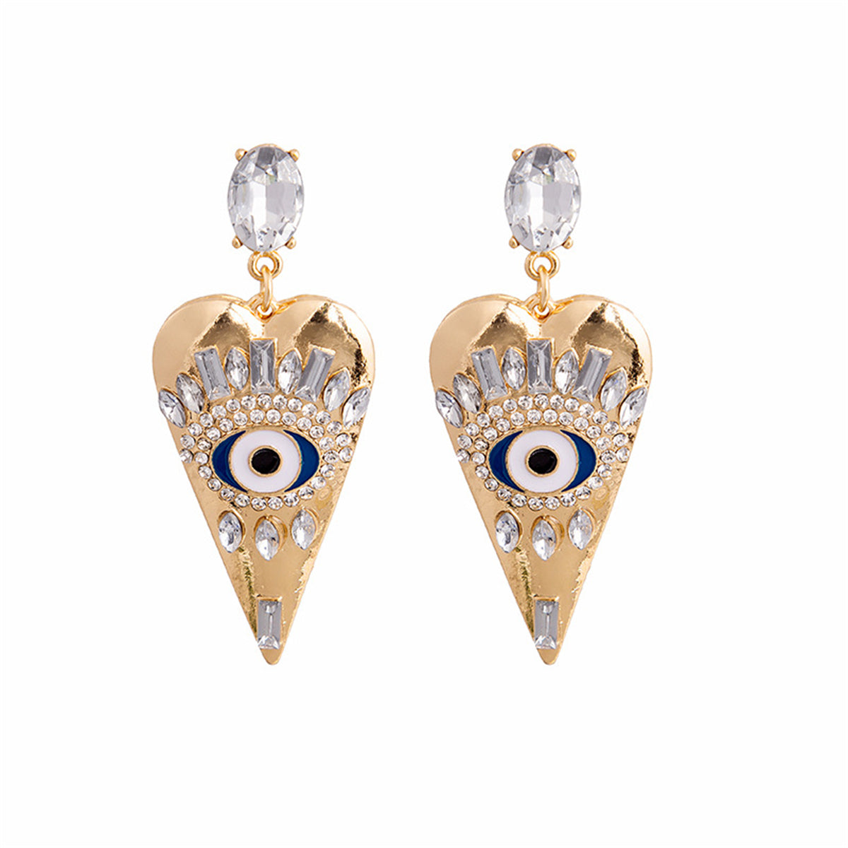 Crystal & Cubic Zirconia Eye Pinted Heart Drop Earrings