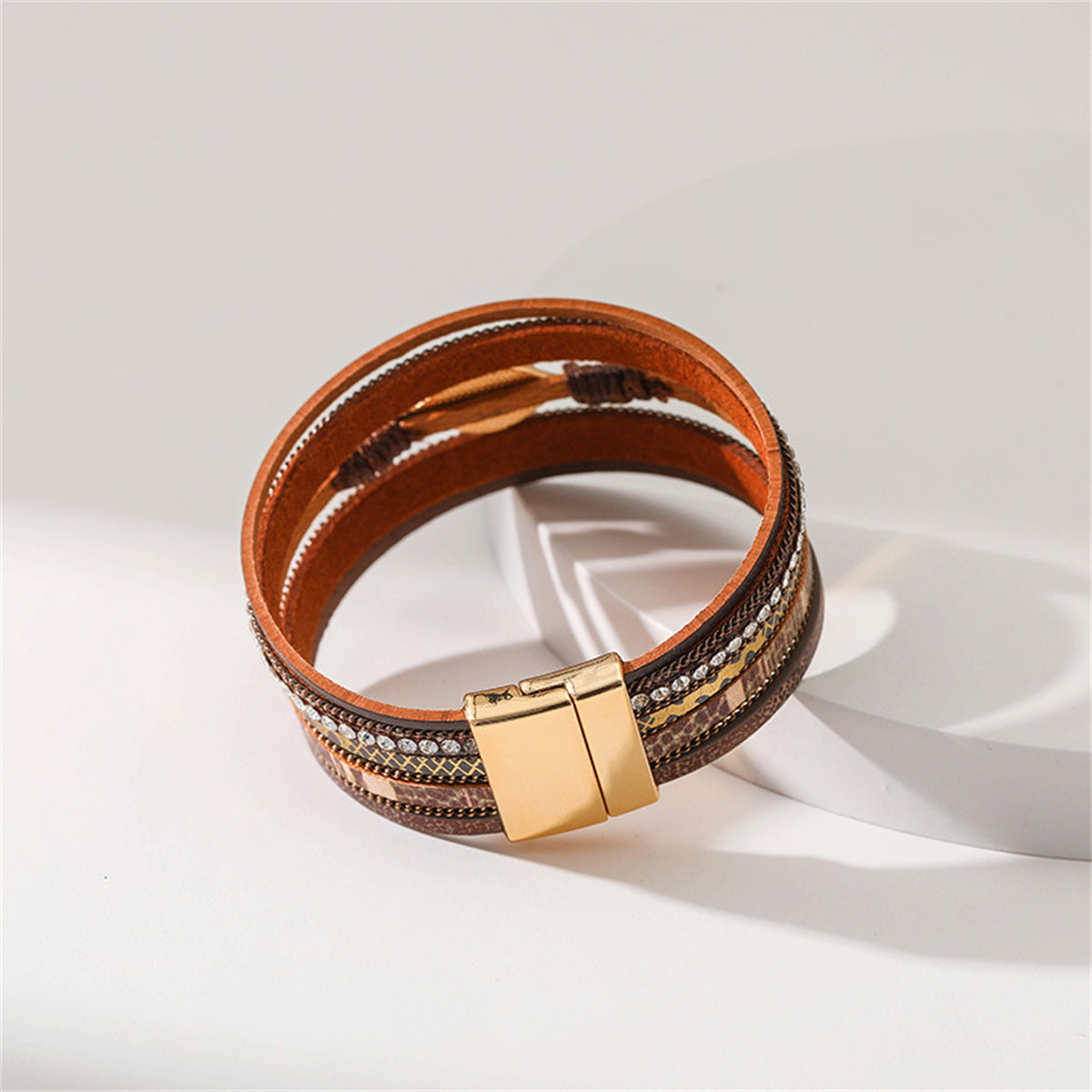 Brown Polystyrene & Cubic Zirconia 18K Gold-Plated Eye Layered Bracelet