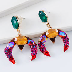 Green & Pink Crystal 18K Gold-Plated Moon Drop Earrings
