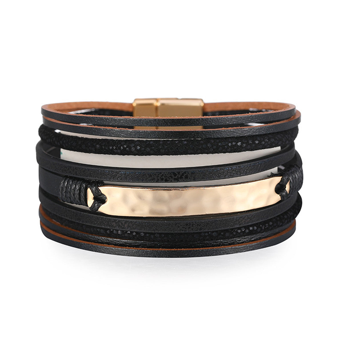 Black Polystyrene and 18K Gold-Plated Strand Bracelet, gold bracelet for women, botanical inspired, front view
