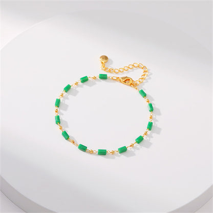 Green Acrylic and 18K Gold-Plated Beaded Bracelet, gold bracelet for women, vintage-inspired design, lifestyle look