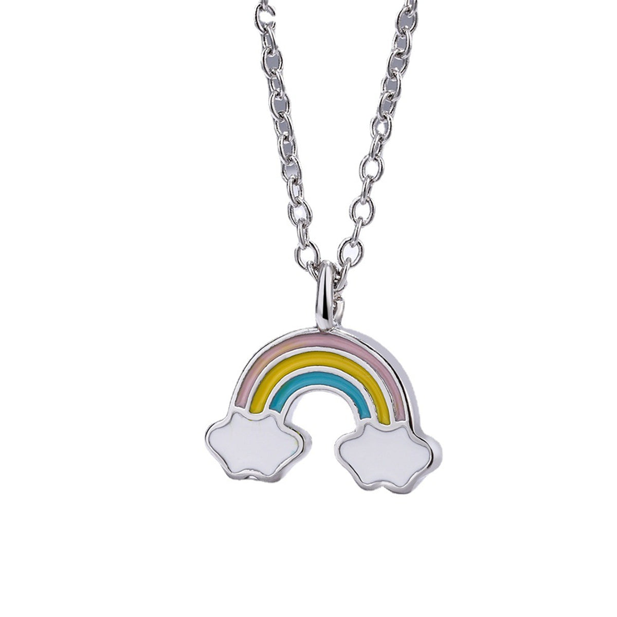 Enamel and Silver-Plated Rainbow Pendant Necklace, silver pendant necklace for women, detail close-up