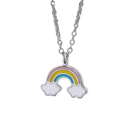 Enamel and Silver-Plated Rainbow Pendant Necklace, silver pendant necklace for women, detail close-up