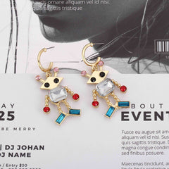 Crystal & Red Cubic Zirconia Robot Drop Earrings