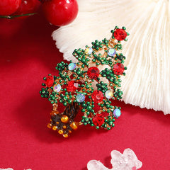Red Cubic Zirconia & 18K Gold-Plated Christmas Tree Brooch