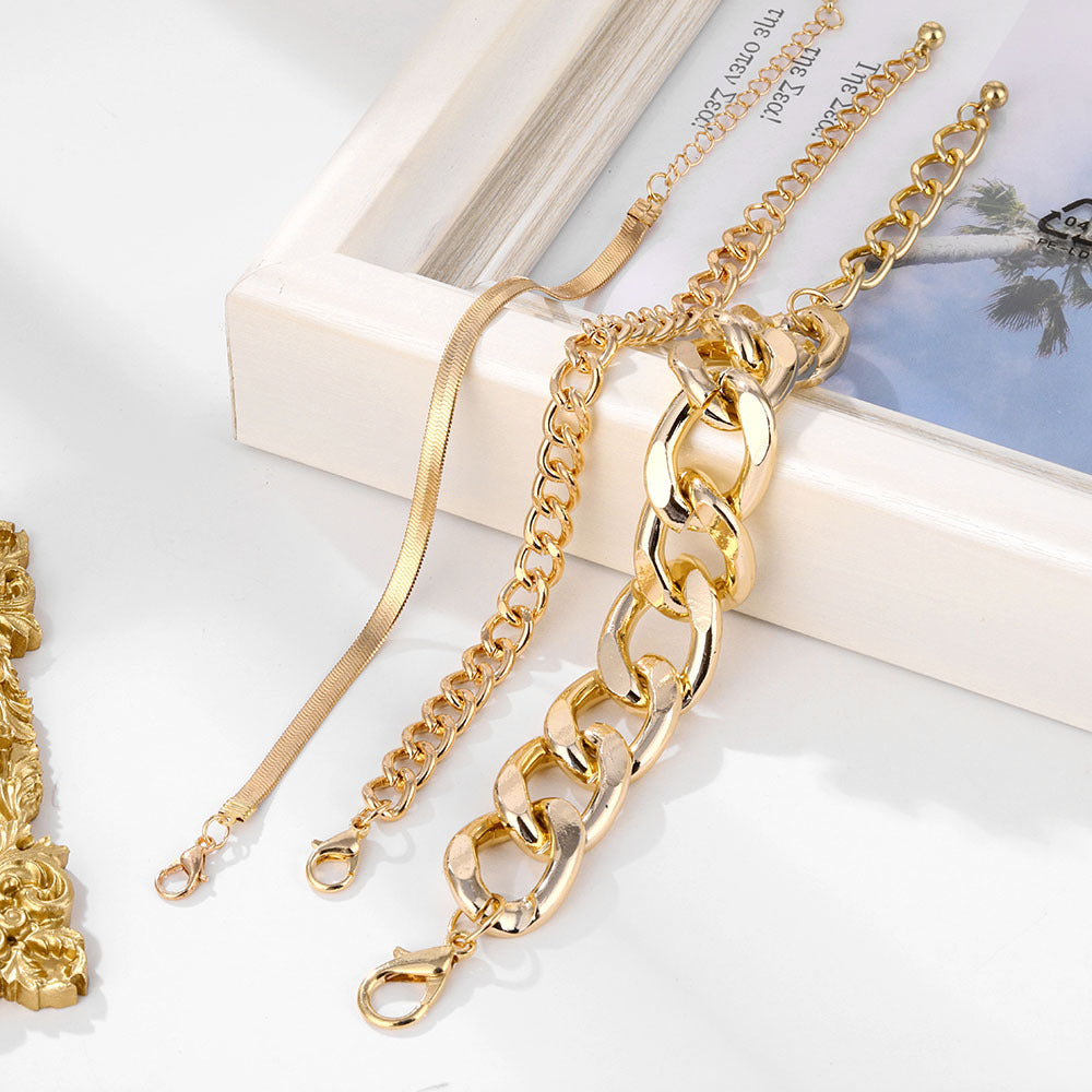 18K Gold-Plated Snake Chain Bracelet Set, jewelry gift sets for women, vintage-inspired design, styled look