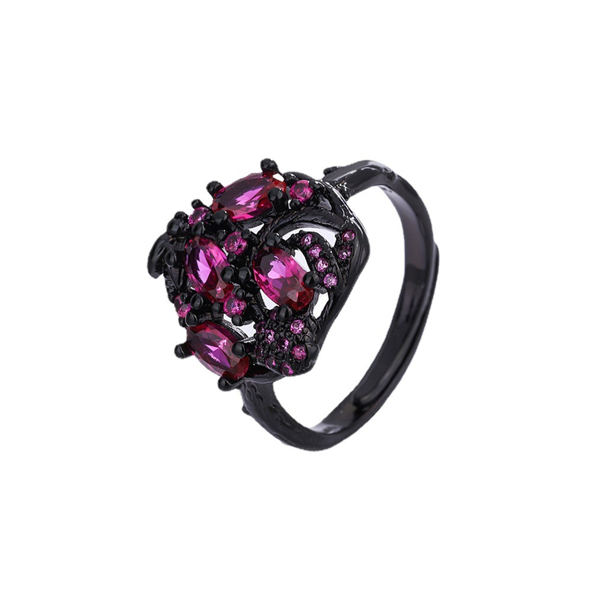 Violet Crystal and Violet Cubic Zirconia Cluster Adjustable Ring, statement rings for women, lifestyle look
