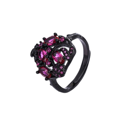 Violet Crystal and Violet Cubic Zirconia Cluster Adjustable Ring, statement rings for women, lifestyle look