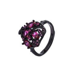 Violet Crystal & Violet Cubic Zirconia Cluster Adjustable Ring