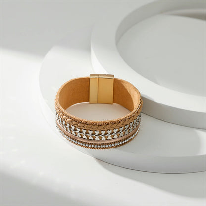Cubic Zirconia and Coffee Polystyrene Two-Tone Curb-Chain Heart Bangle, bracelet for women, everyday style, side view
