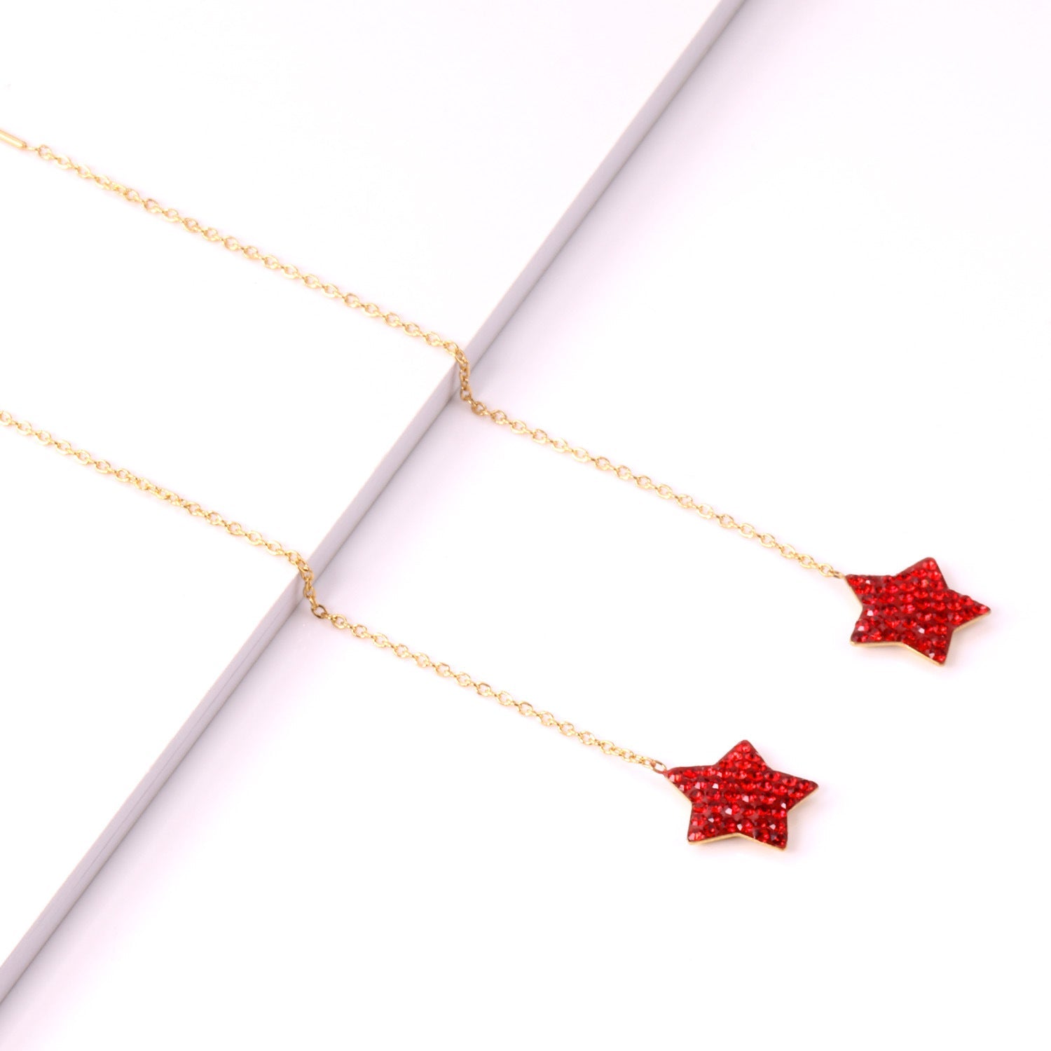 Red Cubic Zirconia & 18K Gold-Plated Star Threader Earrings