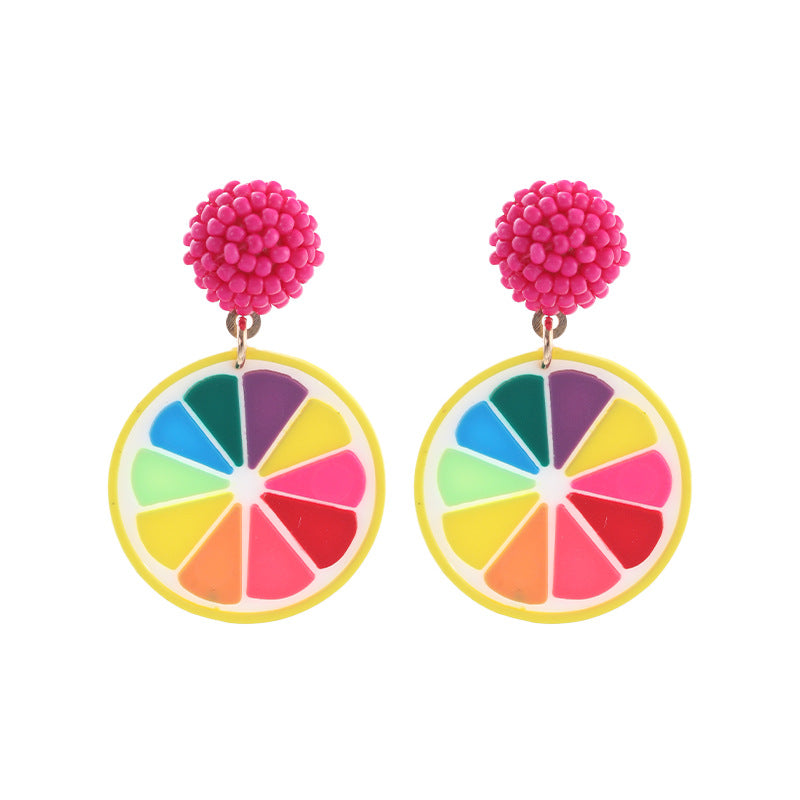 Fuchsia and Howlite 18K Gold-Plated Rainbow Lemon Drop Earrings, gold drop earrings for women, botanical inspired, side view